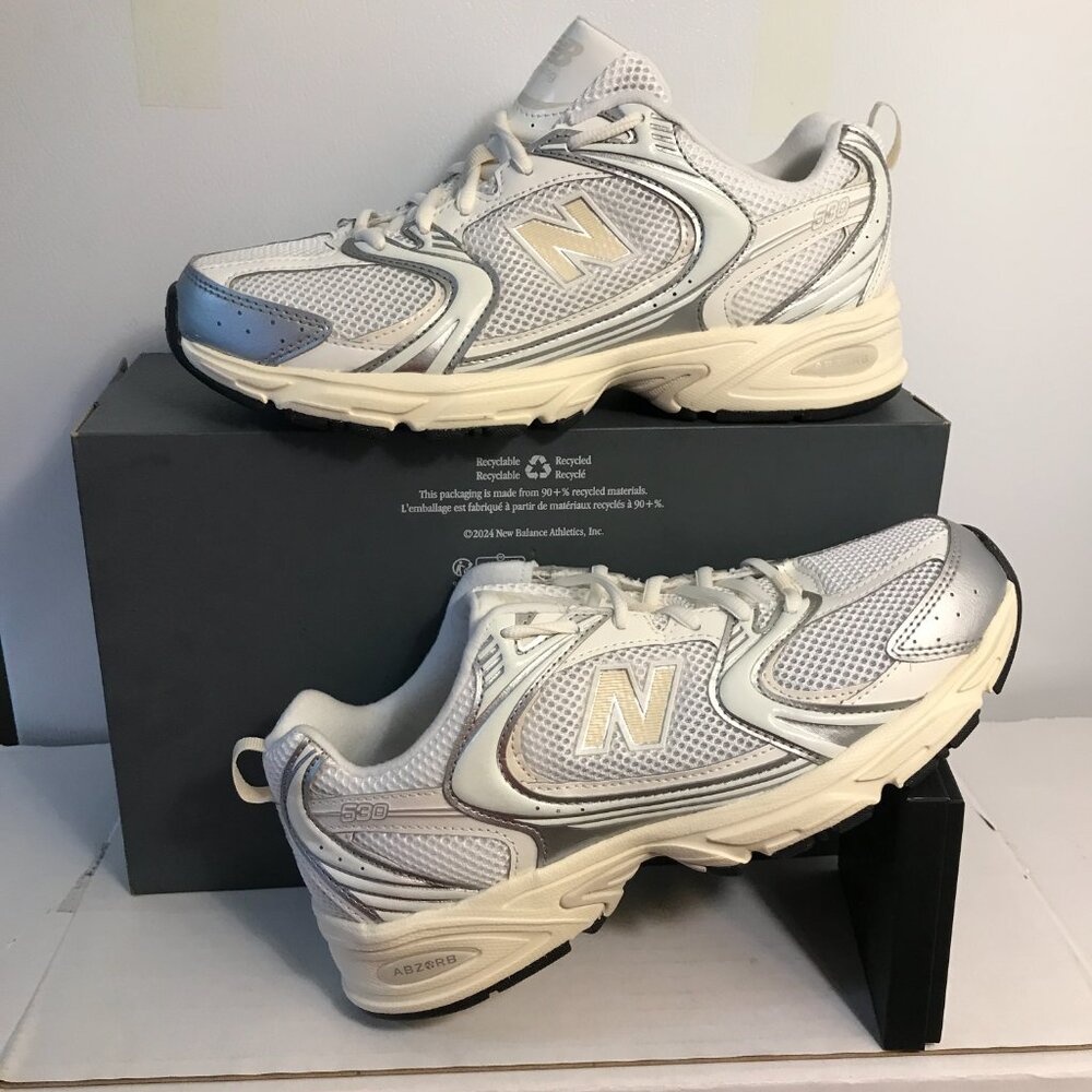 New Balance 530 U530ESB Silver Metalic Linen Beige Brand New UNISEX Size 8.5 M
